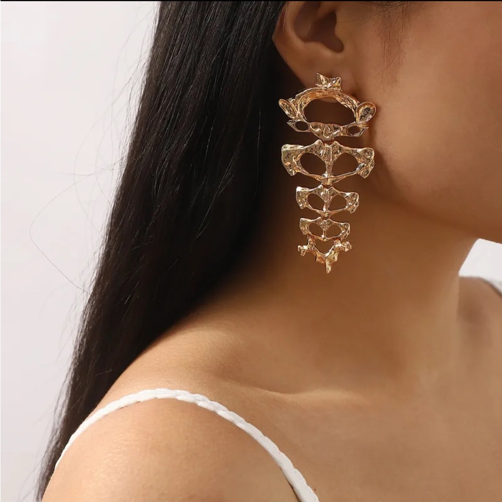 Gold Skeleton Statement Earrings - image 4
